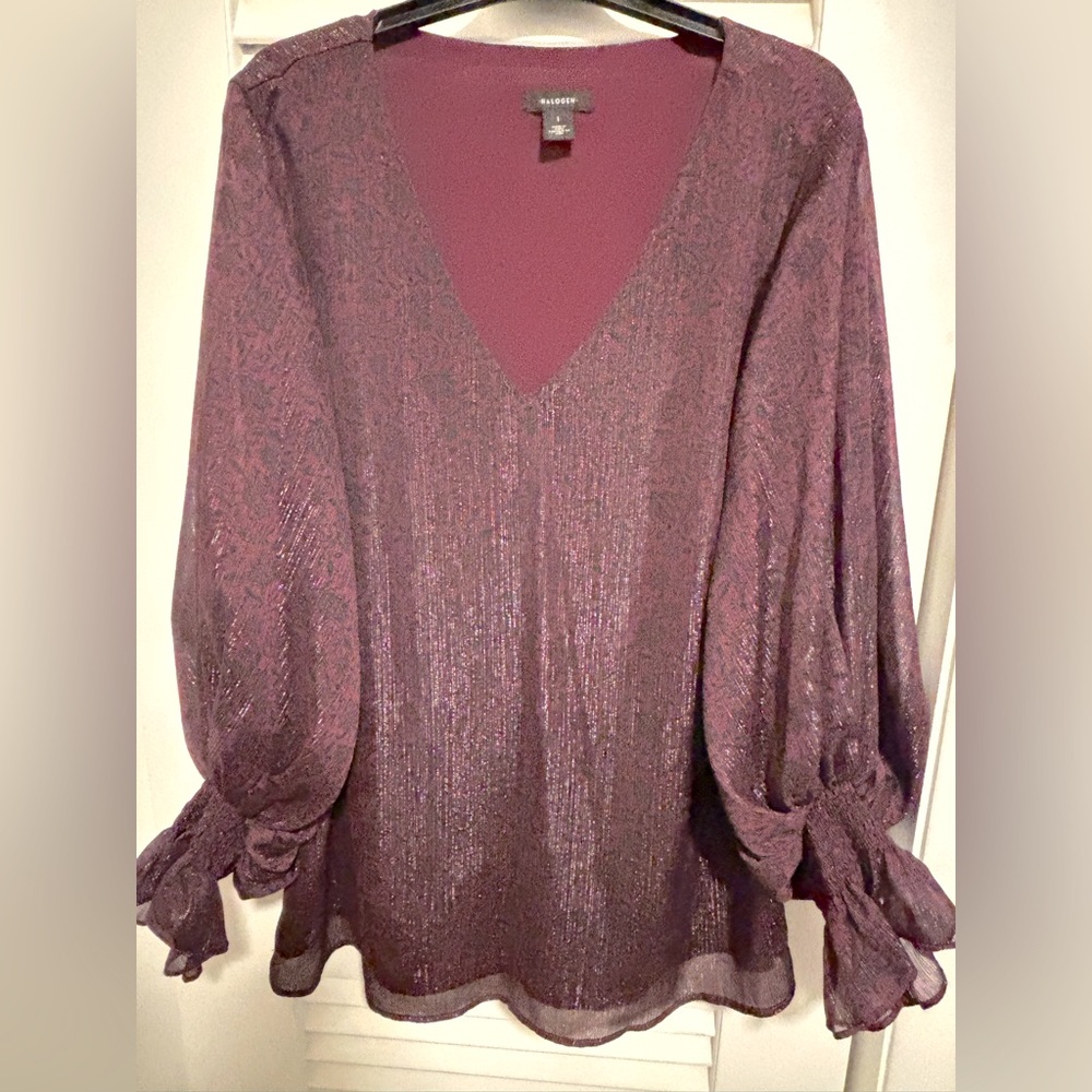 Halogen Sparkle Top w/bloused sleeves